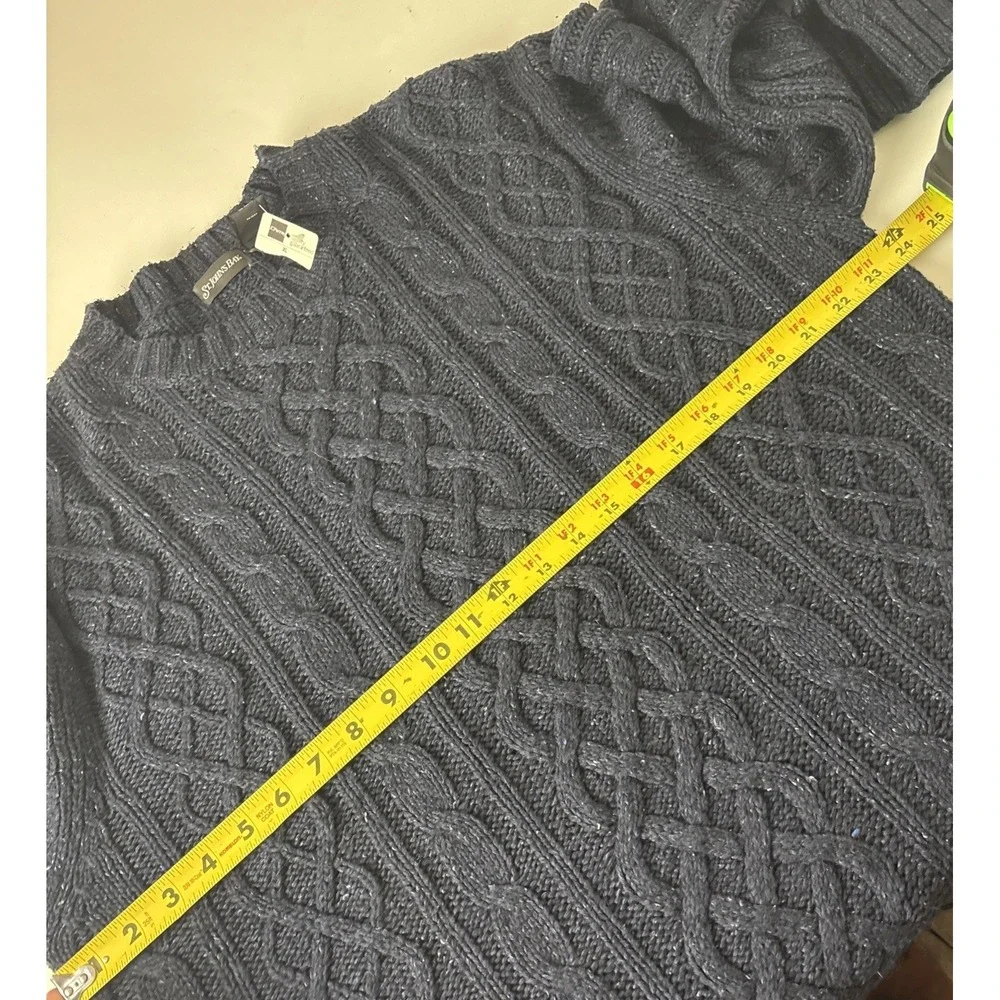 St. Johns Bay Sweater Mens XL Silk Blend Blue Cable Knit Crewneck Pullover NWOT